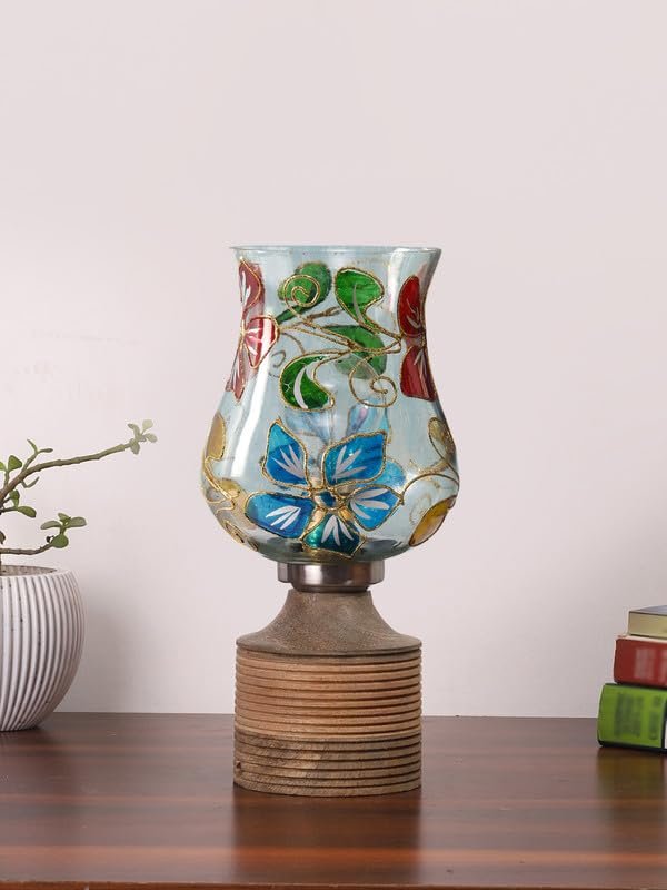 Multicolor Table Lamp | Artistic Mosaic Glass with Sturdy Wood Base | Decorative Ambient Light for Home D�cor | Perfect Blend of Modern & Traditional Style - Model DJE09