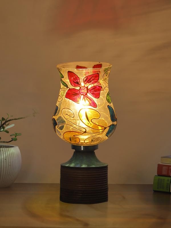 Multicolor Table Lamp | Artistic Mosaic Glass with Sturdy Wood Base | Decorative Ambient Light for Home D�cor | Perfect Blend of Modern & Traditional Style - Model DJE09