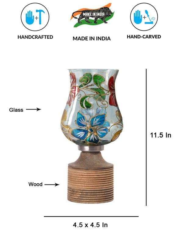 Multicolor Table Lamp | Artistic Mosaic Glass with Sturdy Wood Base | Decorative Ambient Light for Home D�cor | Perfect Blend of Modern & Traditional Style - Model DJE09