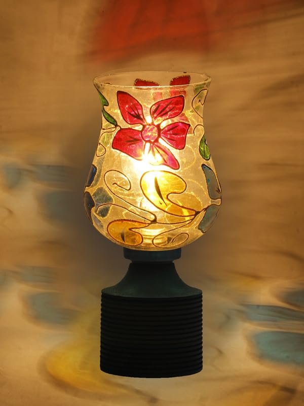 Multicolor Table Lamp | Artistic Mosaic Glass with Sturdy Wood Base | Decorative Ambient Light for Home D�cor | Perfect Blend of Modern & Traditional Style - Model DJE09