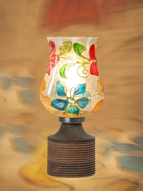 Multicolor Table Lamp | Artistic Mosaic Glass with Sturdy Wood Base | Decorative Ambient Light for Home D�cor | Perfect Blend of Modern & Traditional Style - Model DJE09