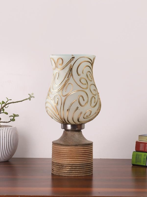 Multicolor Table Lamp | Artistic Mosaic Glass with Sturdy Wood Base | Decorative Ambient Light for Home D�cor | Perfect Blend of Modern & Traditional Style - Model DJE10