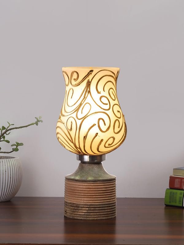 Multicolor Table Lamp | Artistic Mosaic Glass with Sturdy Wood Base | Decorative Ambient Light for Home D�cor | Perfect Blend of Modern & Traditional Style - Model DJE10