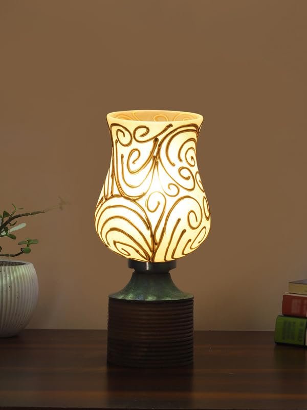 Multicolor Table Lamp | Artistic Mosaic Glass with Sturdy Wood Base | Decorative Ambient Light for Home D�cor | Perfect Blend of Modern & Traditional Style - Model DJE10