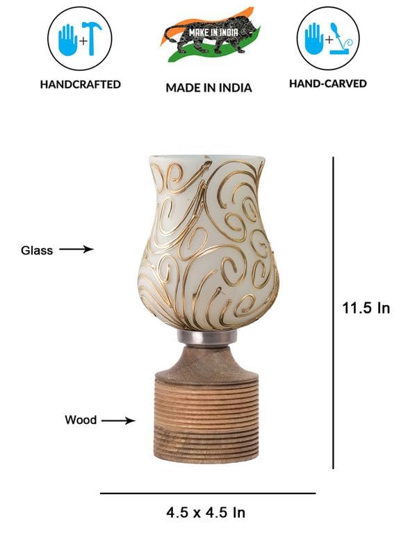 Multicolor Table Lamp | Artistic Mosaic Glass with Sturdy Wood Base | Decorative Ambient Light for Home D�cor | Perfect Blend of Modern & Traditional Style - Model DJE10