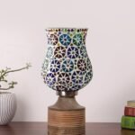 Multicolor Table Lamp | Artistic Mosaic Glass with Sturdy Wood Base | Decorative Ambient Light for Home D�cor | Perfect Blend of Modern & Traditional Style – Model DJE11