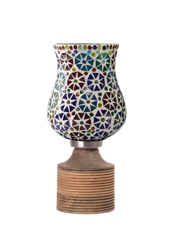 Multicolor Table Lamp | Artistic Mosaic Glass with Sturdy Wood Base | Decorative Ambient Light for Home D�cor | Perfect Blend of Modern & Traditional Style - Model DJE11