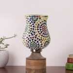 Multicolor Table Lamp | Artistic Mosaic Glass with Sturdy Wood Base | Decorative Ambient Light for Home D�cor | Perfect Blend of Modern & Traditional Style – Model DJE12