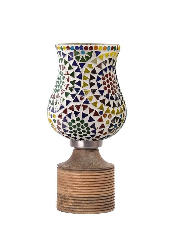 Multicolor Table Lamp | Artistic Mosaic Glass with Sturdy Wood Base | Decorative Ambient Light for Home D�cor | Perfect Blend of Modern & Traditional Style - Model DJE12