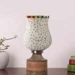 Multicolor Table Lamp | Artistic Mosaic Glass with Sturdy Wood Base | Decorative Ambient Light for Home D�cor | Perfect Blend of Modern & Traditional Style – Model DJE13