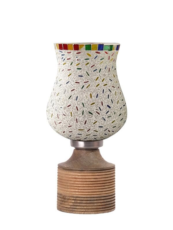 Multicolor Table Lamp | Artistic Mosaic Glass with Sturdy Wood Base | Decorative Ambient Light for Home D�cor | Perfect Blend of Modern & Traditional Style - Model DJE13