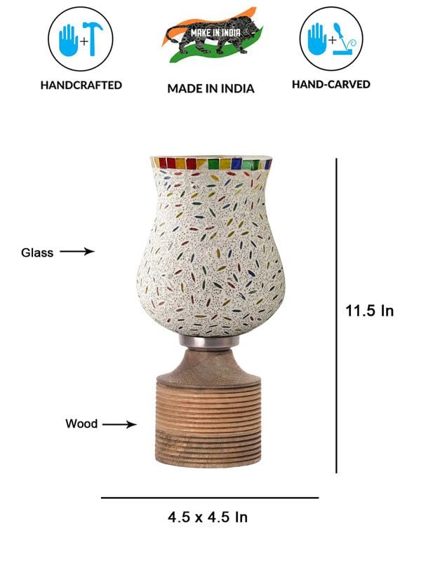Multicolor Table Lamp | Artistic Mosaic Glass with Sturdy Wood Base | Decorative Ambient Light for Home D�cor | Perfect Blend of Modern & Traditional Style - Model DJE13