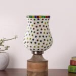 Multicolor Table Lamp | Artistic Mosaic Glass with Sturdy Wood Base | Decorative Ambient Light for Home D�cor | Perfect Blend of Modern & Traditional Style – Model DJE14