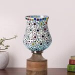 Multicolor Table Lamp | Artistic Mosaic Glass with Sturdy Wood Base | Decorative Ambient Light for Home D�cor | Perfect Blend of Modern & Traditional Style – Model DJE15