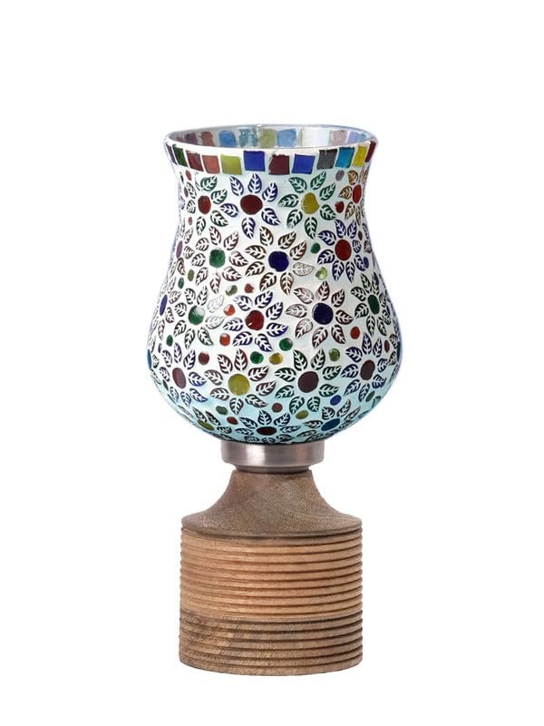 Multicolor Table Lamp | Artistic Mosaic Glass with Sturdy Wood Base | Decorative Ambient Light for Home D�cor | Perfect Blend of Modern & Traditional Style - Model DJE15