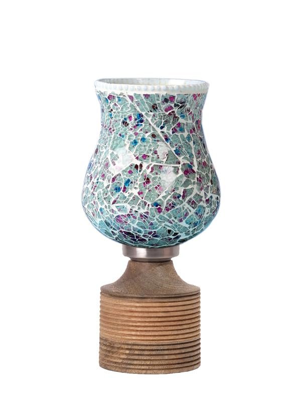 Multicolor Table Lamp | Artistic Mosaic Glass with Sturdy Wood Base | Decorative Ambient Light for Home D�cor | Perfect Blend of Modern & Traditional Style - Model DJE16