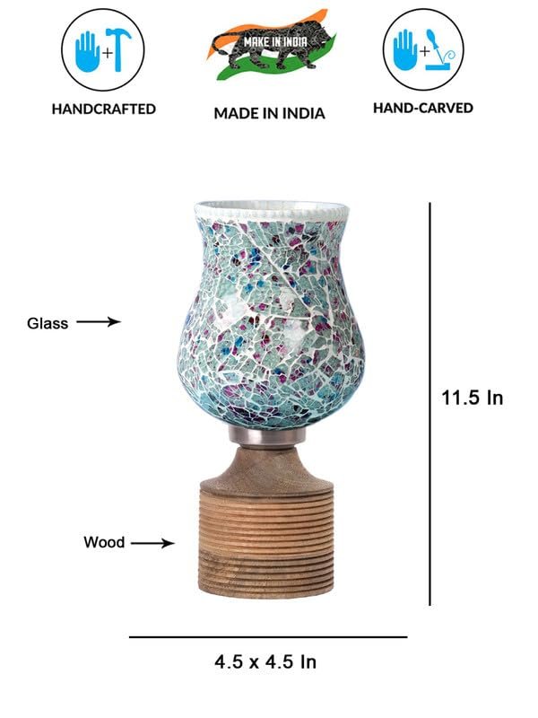 Multicolor Table Lamp | Artistic Mosaic Glass with Sturdy Wood Base | Decorative Ambient Light for Home D�cor | Perfect Blend of Modern & Traditional Style - Model DJE16