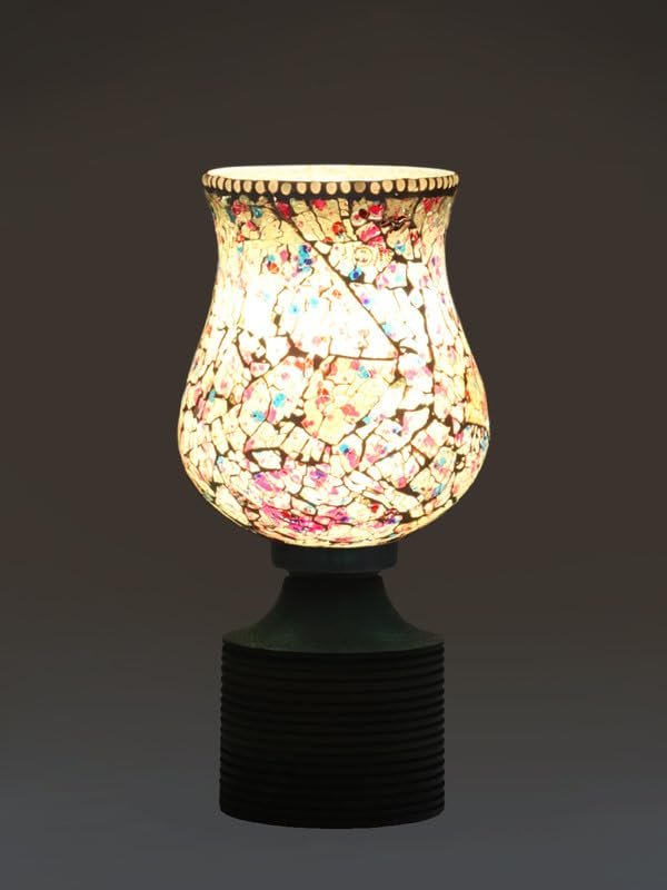 Multicolor Table Lamp | Artistic Mosaic Glass with Sturdy Wood Base | Decorative Ambient Light for Home D�cor | Perfect Blend of Modern & Traditional Style - Model DJE16