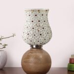 Multicolor Table Lamp | Artistic Mosaic Glass with Sturdy Wood Base | Decorative Ambient Light for Home D�cor | Perfect Blend of Modern & Traditional Style – Model DJF01