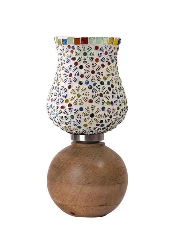 Multicolor Table Lamp | Artistic Mosaic Glass with Sturdy Wood Base | Decorative Ambient Light for Home D�cor | Perfect Blend of Modern & Traditional Style - Model DJF02