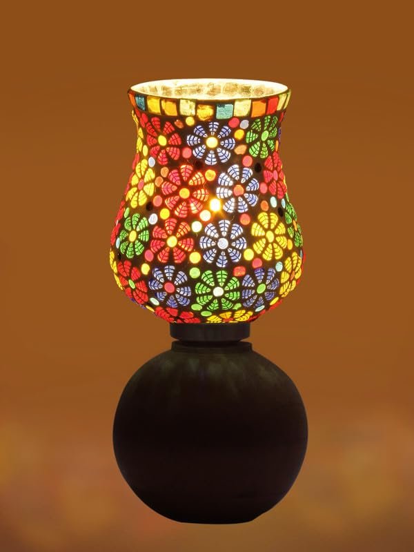 Multicolor Table Lamp | Artistic Mosaic Glass with Sturdy Wood Base | Decorative Ambient Light for Home D�cor | Perfect Blend of Modern & Traditional Style - Model DJF02