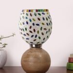 Multicolor Table Lamp | Artistic Mosaic Glass with Sturdy Wood Base | Decorative Ambient Light for Home D�cor | Perfect Blend of Modern & Traditional Style – Model DJF06