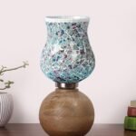 Multicolor Table Lamp | Artistic Mosaic Glass with Sturdy Wood Base | Decorative Ambient Light for Home D�cor | Perfect Blend of Modern & Traditional Style – Model DJF16