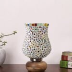 Multicolor Table Lamp | Artistic Mosaic Glass with Sturdy Wood Base | Decorative Ambient Light for Home D�cor | Perfect Blend of Modern & Traditional Style – Model DJJ02