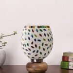 Multicolor Table Lamp | Artistic Mosaic Glass with Sturdy Wood Base | Decorative Ambient Light for Home D�cor | Perfect Blend of Modern & Traditional Style – Model DJJ06