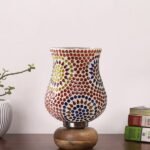 Multicolor Table Lamp | Artistic Mosaic Glass with Sturdy Wood Base | Decorative Ambient Light for Home D�cor | Perfect Blend of Modern & Traditional Style – Model DJJ08