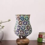 Multicolor Table Lamp | Artistic Mosaic Glass with Sturdy Wood Base | Decorative Ambient Light for Home D�cor | Perfect Blend of Modern & Traditional Style – Model DJJ11