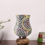 Multicolor Table Lamp | Artistic Mosaic Glass with Sturdy Wood Base | Decorative Ambient Light for Home D�cor | Perfect Blend of Modern & Traditional Style – Model DJJ12