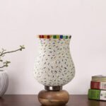Multicolor Table Lamp | Artistic Mosaic Glass with Sturdy Wood Base | Decorative Ambient Light for Home D�cor | Perfect Blend of Modern & Traditional Style – Model DJJ13