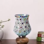 Multicolor Table Lamp | Artistic Mosaic Glass with Sturdy Wood Base | Decorative Ambient Light for Home D�cor | Perfect Blend of Modern & Traditional Style – Model DJJ15