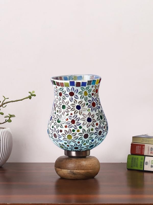 Multicolor Table Lamp | Artistic Mosaic Glass with Sturdy Wood Base | Decorative Ambient Light for Home D�cor | Perfect Blend of Modern & Traditional Style - Model DJJ15