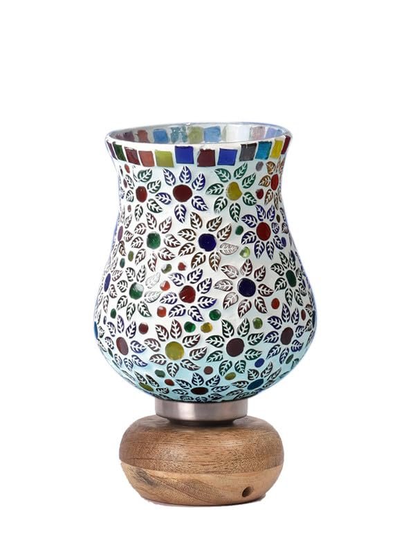 Multicolor Table Lamp | Artistic Mosaic Glass with Sturdy Wood Base | Decorative Ambient Light for Home D�cor | Perfect Blend of Modern & Traditional Style - Model DJJ15