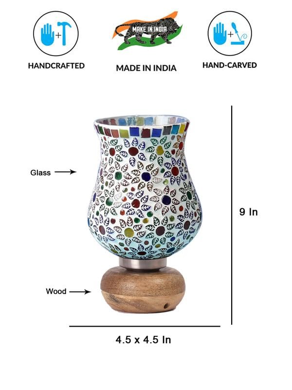 Multicolor Table Lamp | Artistic Mosaic Glass with Sturdy Wood Base | Decorative Ambient Light for Home D�cor | Perfect Blend of Modern & Traditional Style - Model DJJ15