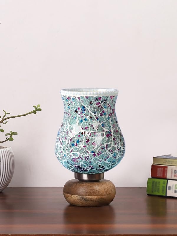 Multicolor Table Lamp | Artistic Mosaic Glass with Sturdy Wood Base | Decorative Ambient Light for Home D�cor | Perfect Blend of Modern & Traditional Style - Model DJJ16