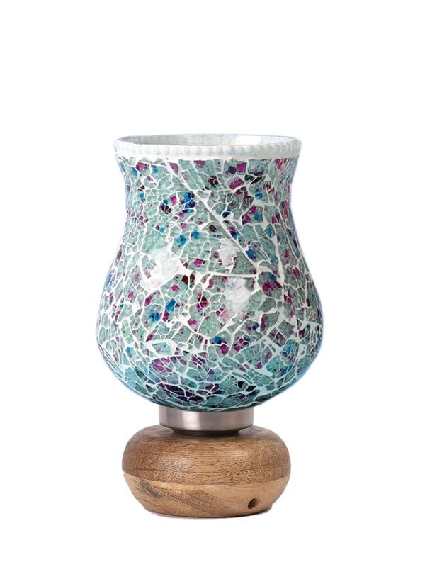Multicolor Table Lamp | Artistic Mosaic Glass with Sturdy Wood Base | Decorative Ambient Light for Home D�cor | Perfect Blend of Modern & Traditional Style - Model DJJ16