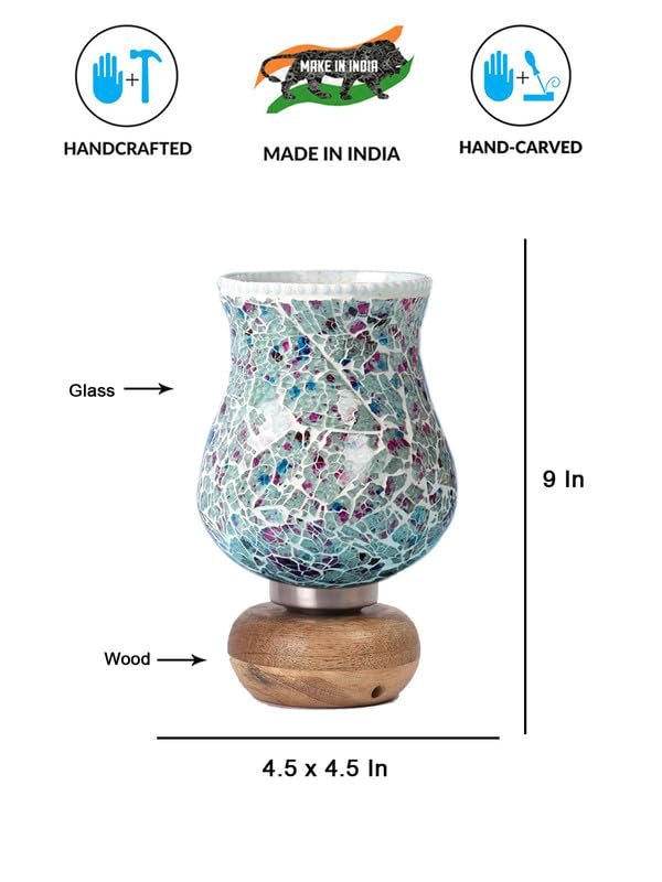 Multicolor Table Lamp | Artistic Mosaic Glass with Sturdy Wood Base | Decorative Ambient Light for Home D�cor | Perfect Blend of Modern & Traditional Style - Model DJJ16