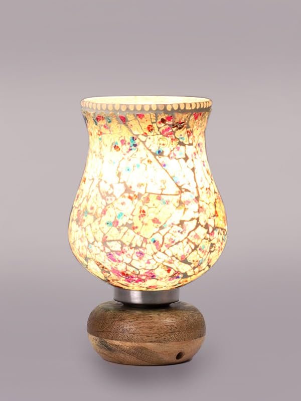 Multicolor Table Lamp | Artistic Mosaic Glass with Sturdy Wood Base | Decorative Ambient Light for Home D�cor | Perfect Blend of Modern & Traditional Style - Model DJJ16