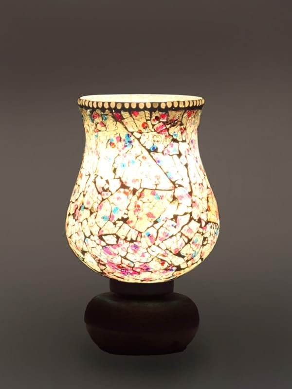 Multicolor Table Lamp | Artistic Mosaic Glass with Sturdy Wood Base | Decorative Ambient Light for Home D�cor | Perfect Blend of Modern & Traditional Style - Model DJJ16