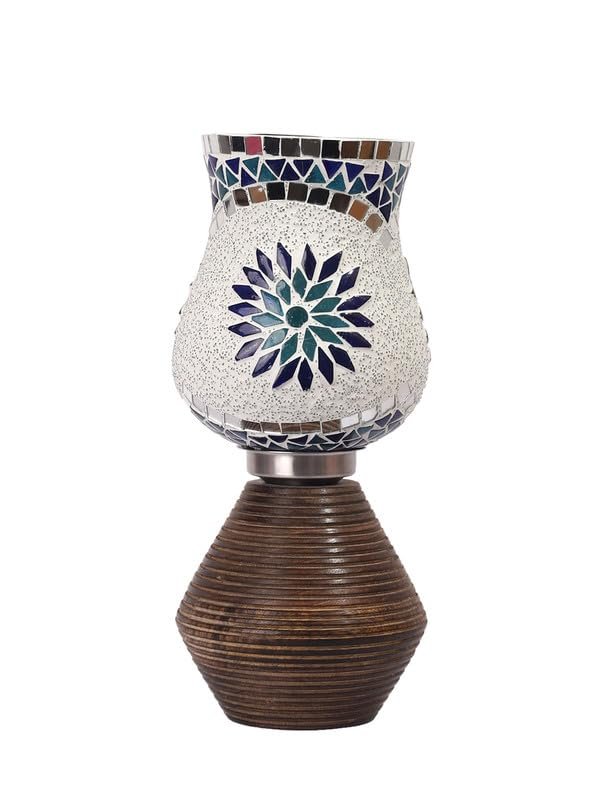 Multicolor Table Lamp | Artistic Mosaic Glass with Sturdy Wood Base | Decorative Ambient Light for Home D�cor | Perfect Blend of Modern & Traditional Style - Model DJK00