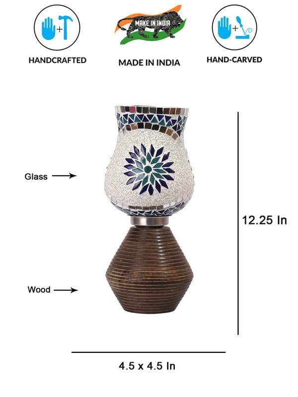 Multicolor Table Lamp | Artistic Mosaic Glass with Sturdy Wood Base | Decorative Ambient Light for Home D�cor | Perfect Blend of Modern & Traditional Style - Model DJK00