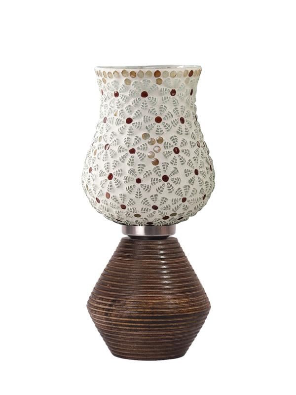 Multicolor Table Lamp | Artistic Mosaic Glass with Sturdy Wood Base | Decorative Ambient Light for Home D�cor | Perfect Blend of Modern & Traditional Style - Model DJK01