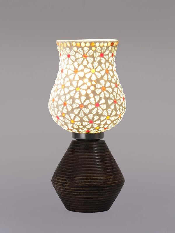 Multicolor Table Lamp | Artistic Mosaic Glass with Sturdy Wood Base | Decorative Ambient Light for Home D�cor | Perfect Blend of Modern & Traditional Style - Model DJK01