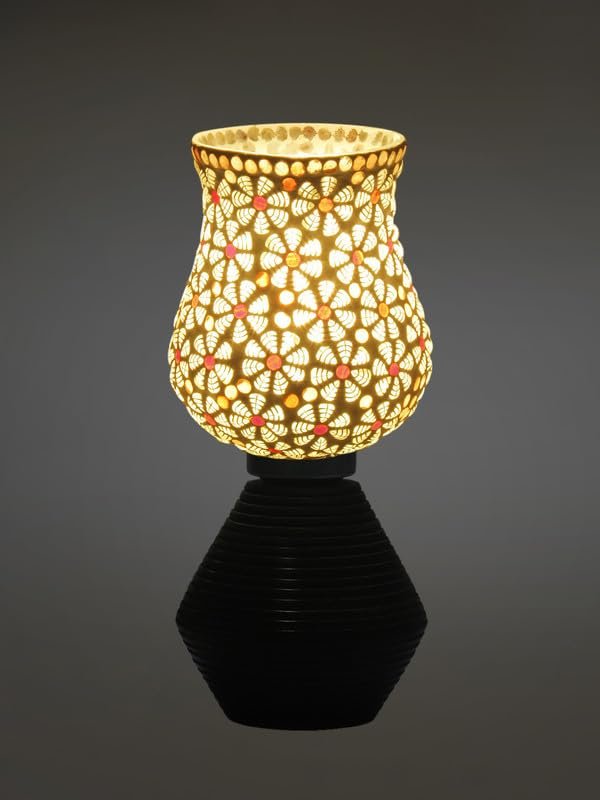 Multicolor Table Lamp | Artistic Mosaic Glass with Sturdy Wood Base | Decorative Ambient Light for Home D�cor | Perfect Blend of Modern & Traditional Style - Model DJK01