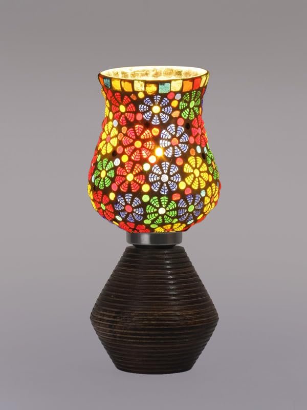 Multicolor Table Lamp | Artistic Mosaic Glass with Sturdy Wood Base | Decorative Ambient Light for Home D�cor | Perfect Blend of Modern & Traditional Style - Model DJK02