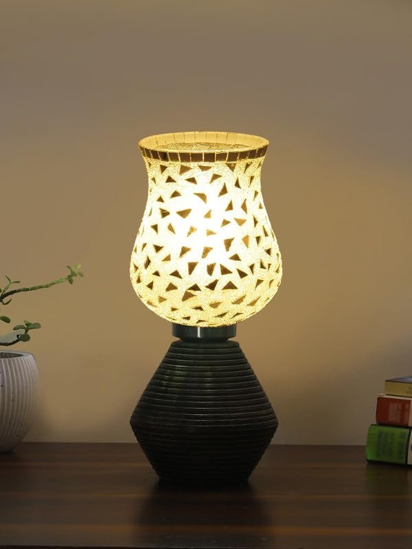 Multicolor Table Lamp | Artistic Mosaic Glass with Sturdy Wood Base | Decorative Ambient Light for Home D�cor | Perfect Blend of Modern & Traditional Style - Model DJK03