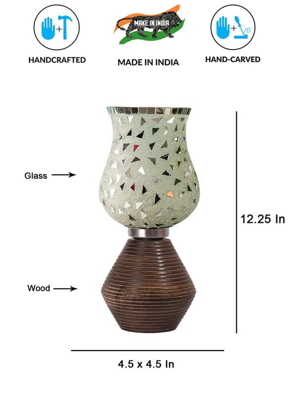 Multicolor Table Lamp | Artistic Mosaic Glass with Sturdy Wood Base | Decorative Ambient Light for Home D�cor | Perfect Blend of Modern & Traditional Style - Model DJK03